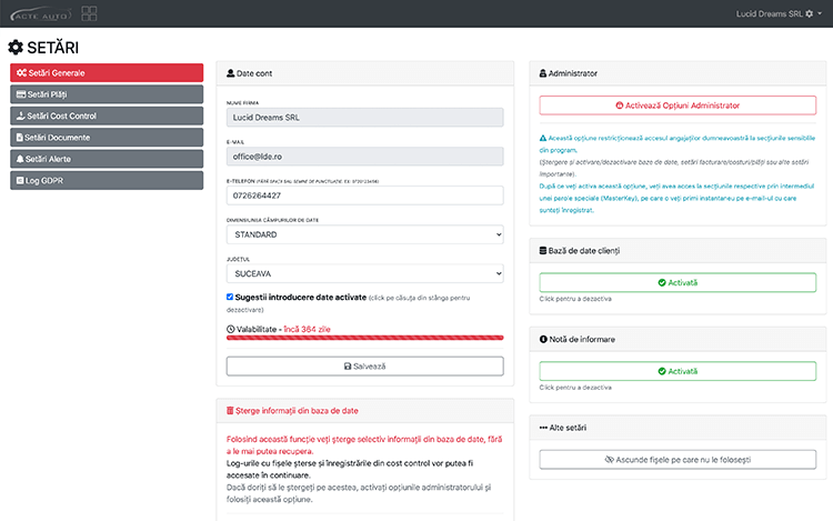 Setari Software Acte Auto